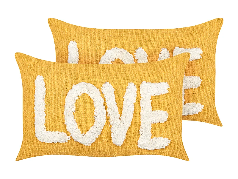 Set di 2 cuscini cotone giallo 30 x 50 cm LOVE