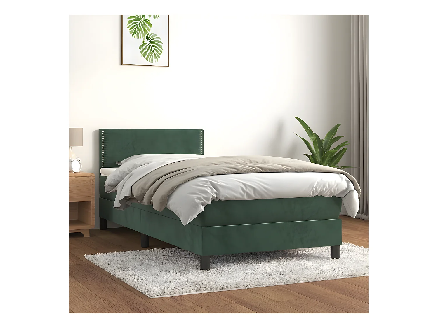 Ensemble complet boxspring - 100x200 cm + Sommier à lattes de lit + matelas Vert foncé  FR99780