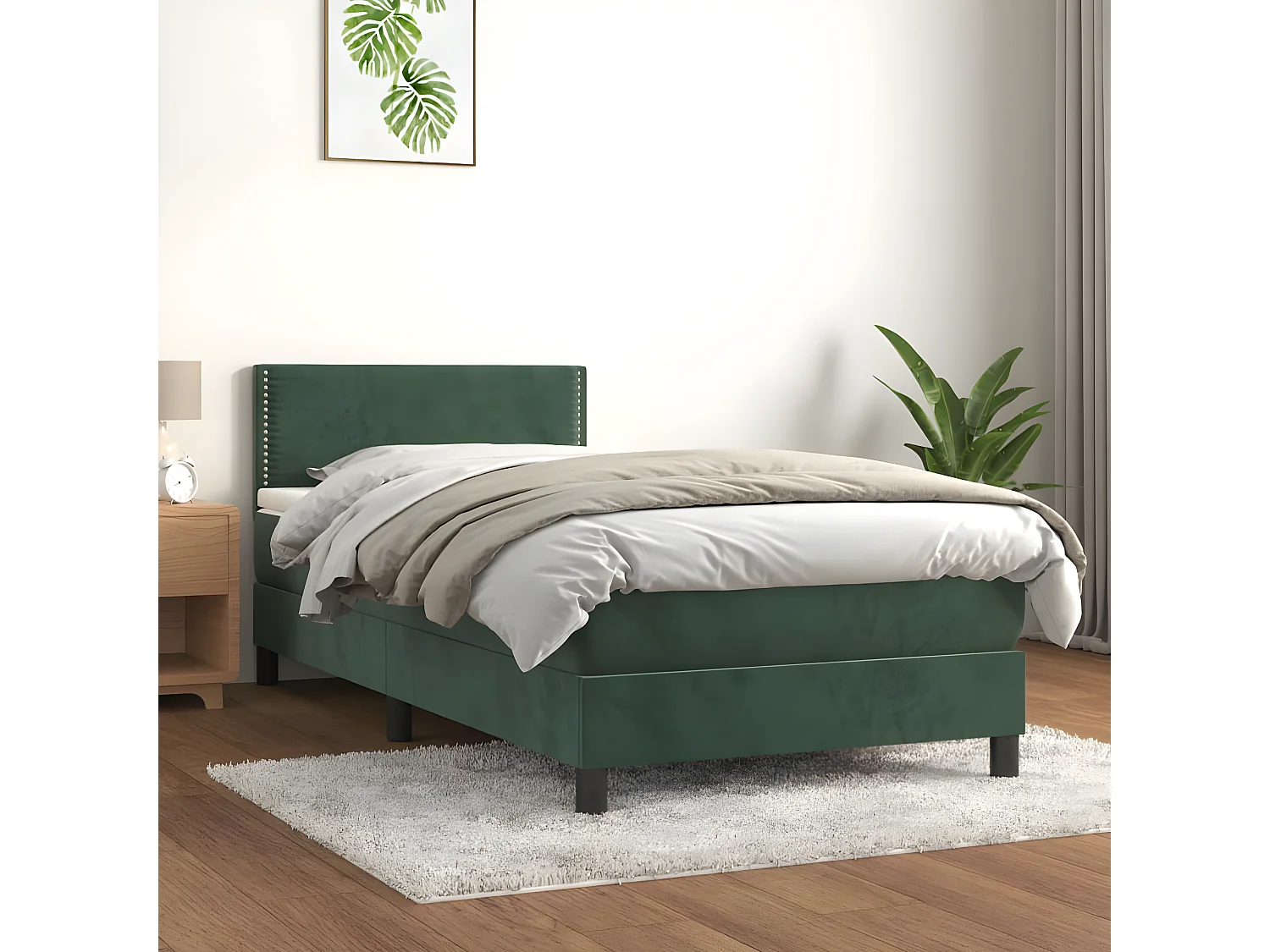 Ensemble complet boxspring - 100x200 cm + Sommier à lattes de lit + matelas Vert foncé  FR99780