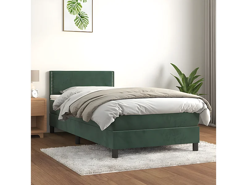 Conjunto Boxspring - 100x200 cm + Somieres + colchón terciopelo verde oscuro ES35326