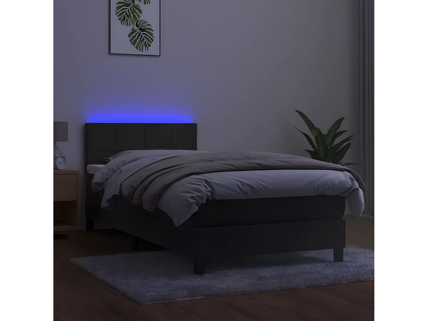 Ensemble complet boxspring - 80x200 cm + Sommier à lattes de lit + matelas + LED Gris foncé  FR73680