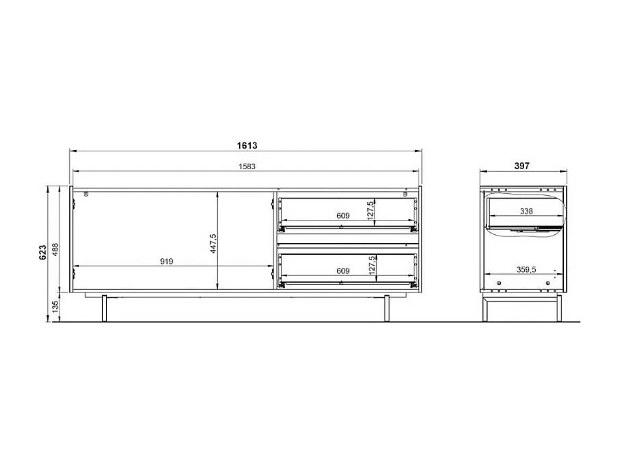 Credenza bassa di design basic in nero e rovere