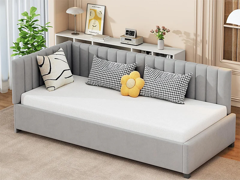 Gepolstertes Einzelbett 90x200 cm – Samtstoff – mit Lattenrost – Grau