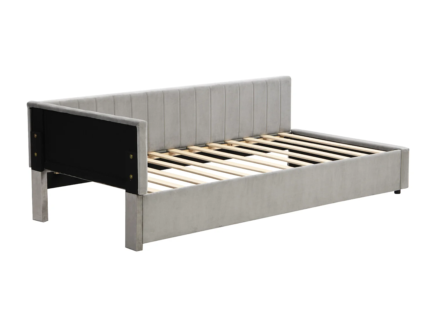 Gepolstertes Einzelbett 90x200 cm – Samtstoff – mit Lattenrost – Grau