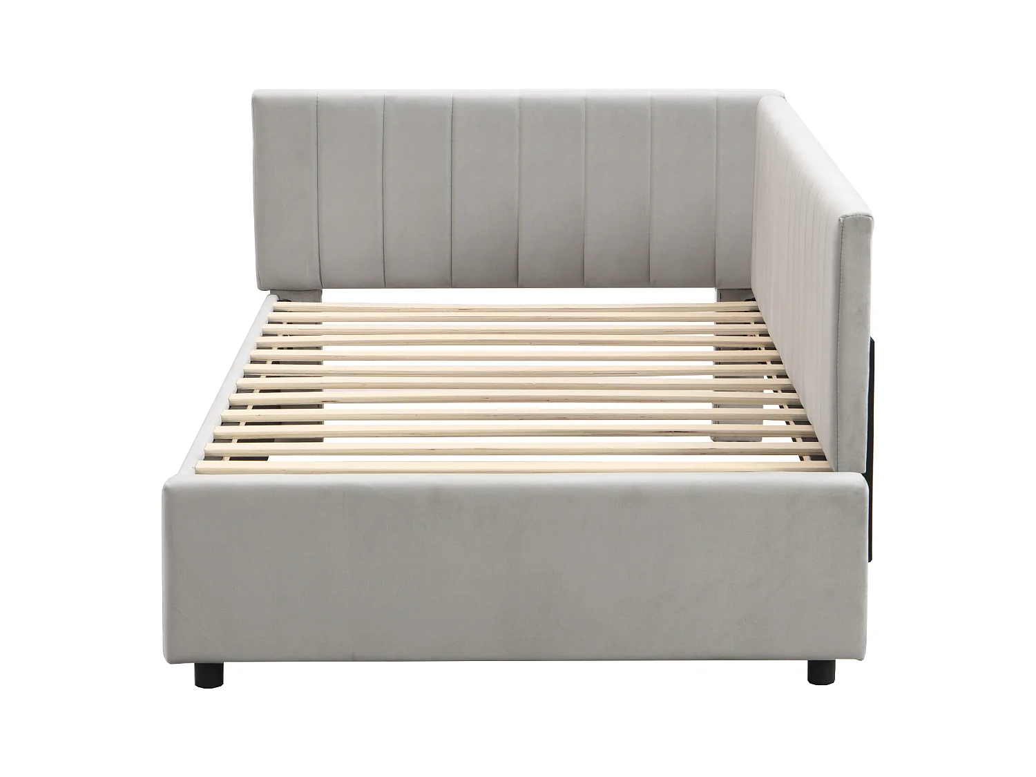 Letto singolo imbottito 90x200 cm - tessuto in velluto - con rete a doghe - Grigio