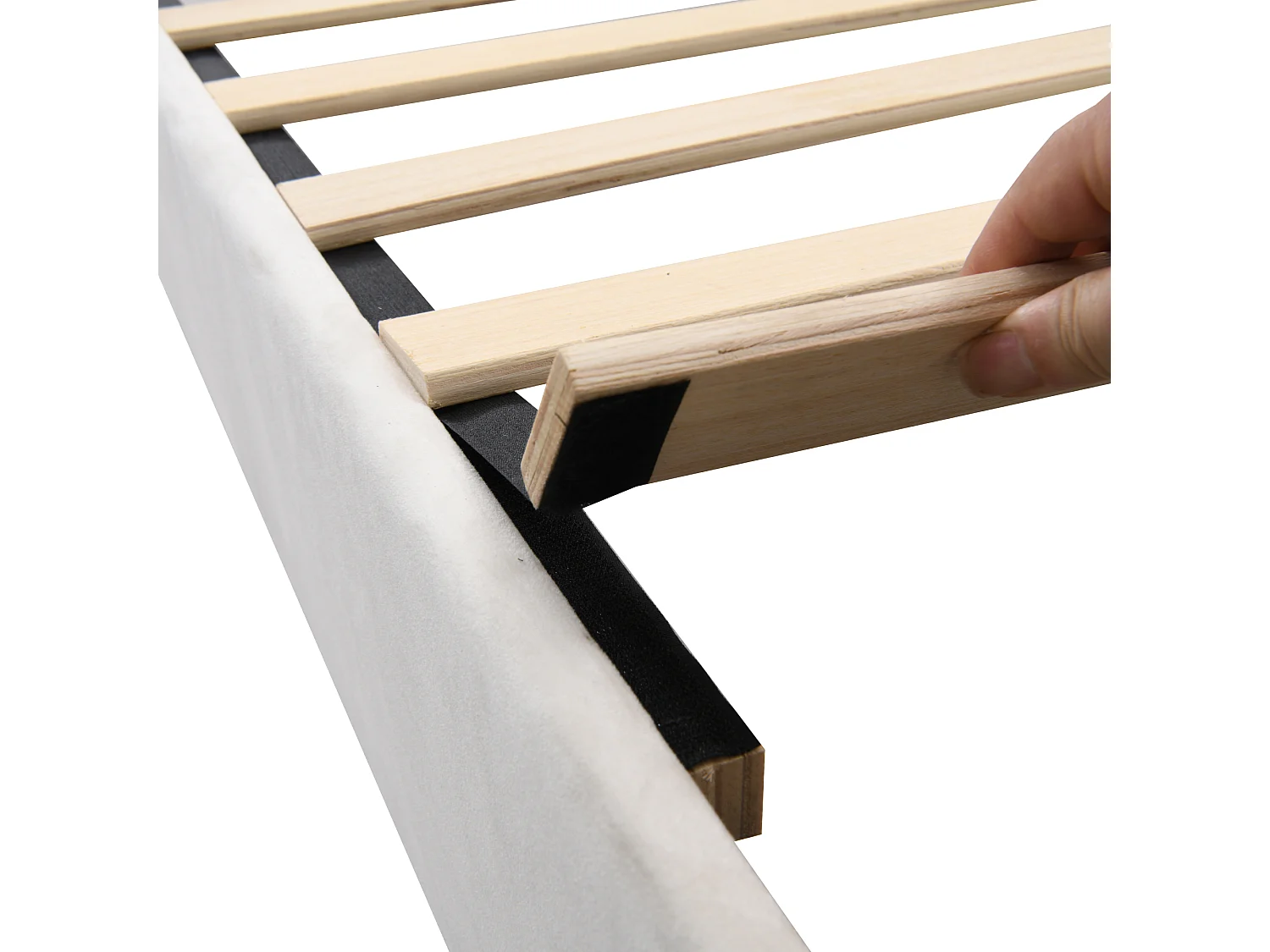 Cama de solteiro estofada 90x200 cm - tecido veludo - com base de ripas - Bege