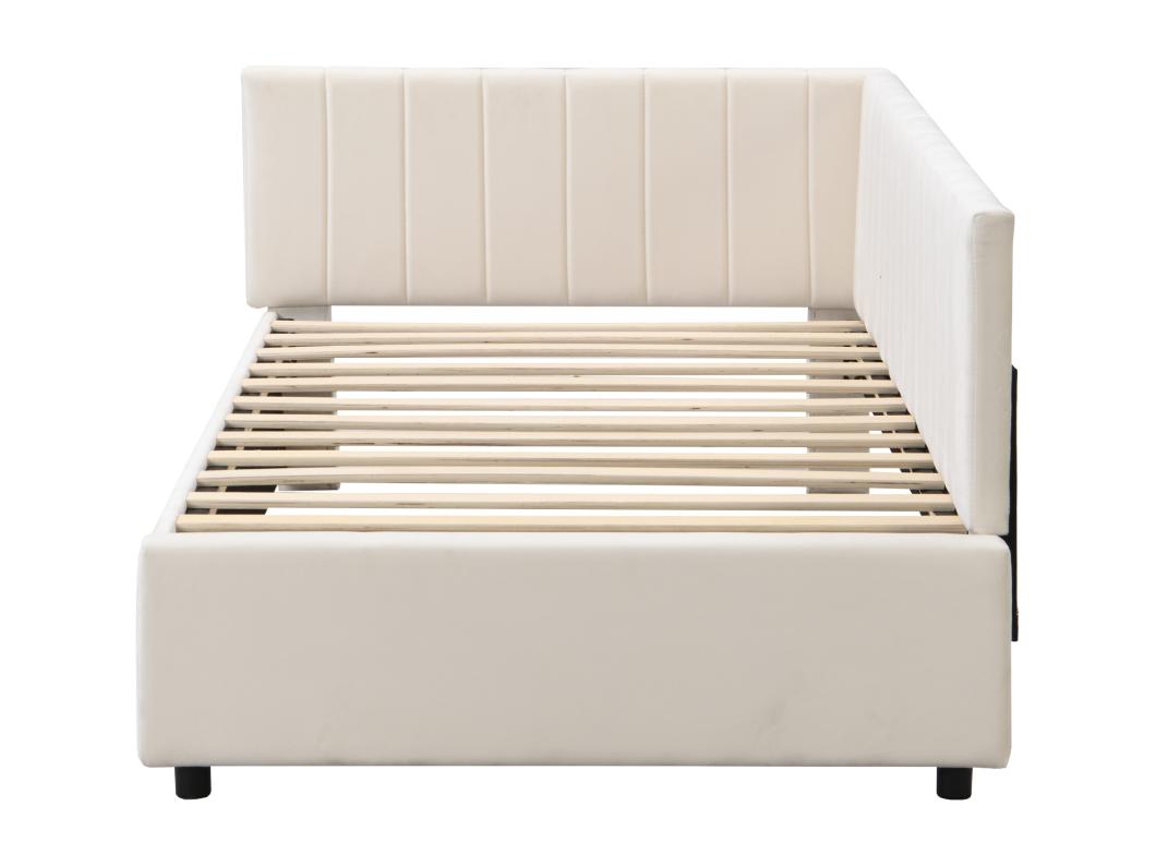 Letto singolo imbottito 90x200 cm - tessuto in velluto - con rete a doghe - Beige