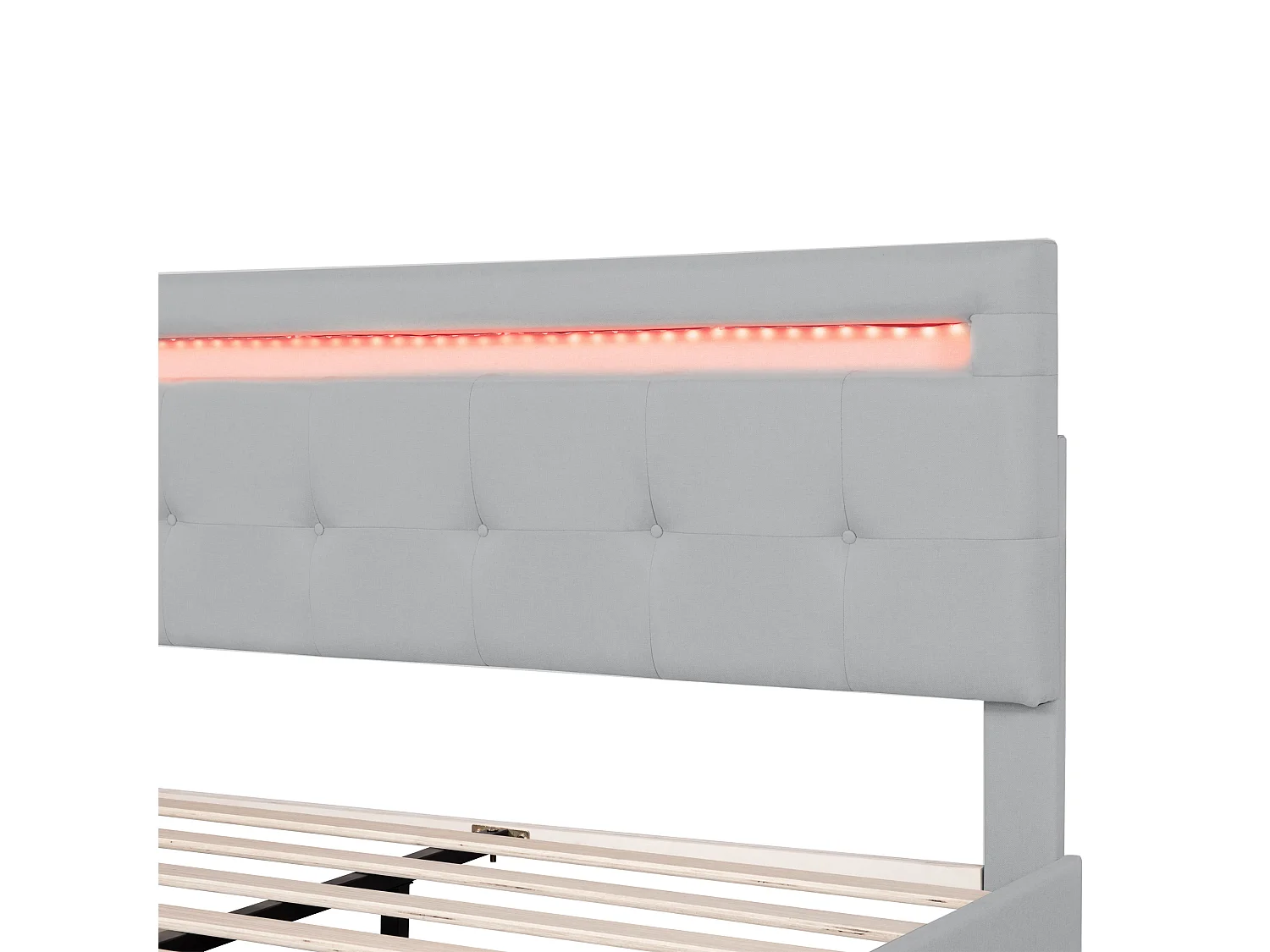 Gewatteerd linnen bed 140x200cm - met LED en 4 lades - met lattenbodem - Grijs