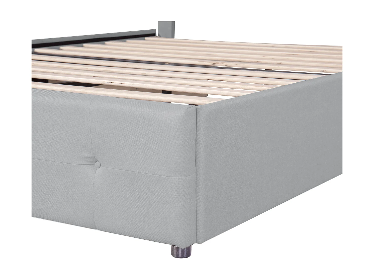 140x200cm gepolstertes Leinenbett – mit LED und 4 Schubladen – mit Lattenrost – Grau