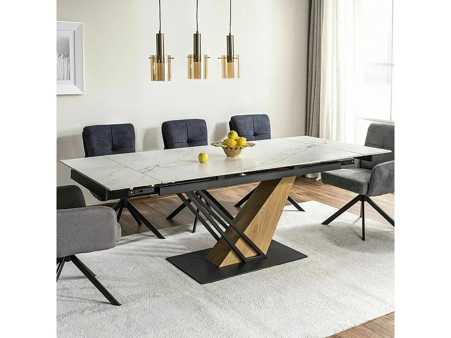 Table design extensible 160-220 cm en métal & effet marbre blanc Viro
