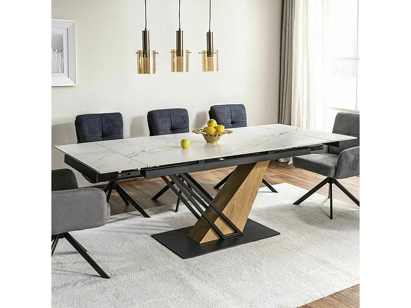 Table design extensible 160-220 cm en métal & effet marbre blanc Viro
