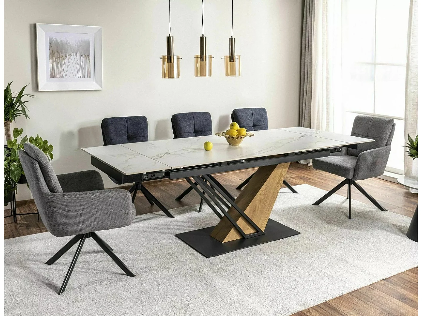 Table design extensible 180-240 cm en métal & effet marbre blanc Viro