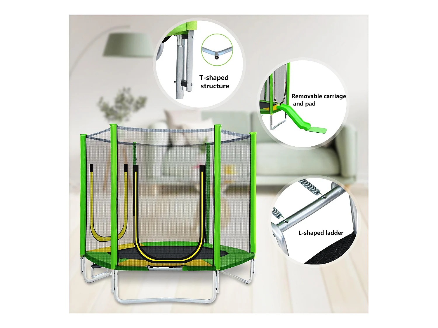 TÜV Rheinland zertifiziertes Gartentrampolin für den Außenbereich – inklusive Rutsche, Sicherheitsnetz und Zubehör – geeignet für Kinder ab 3 Jahren – Grün