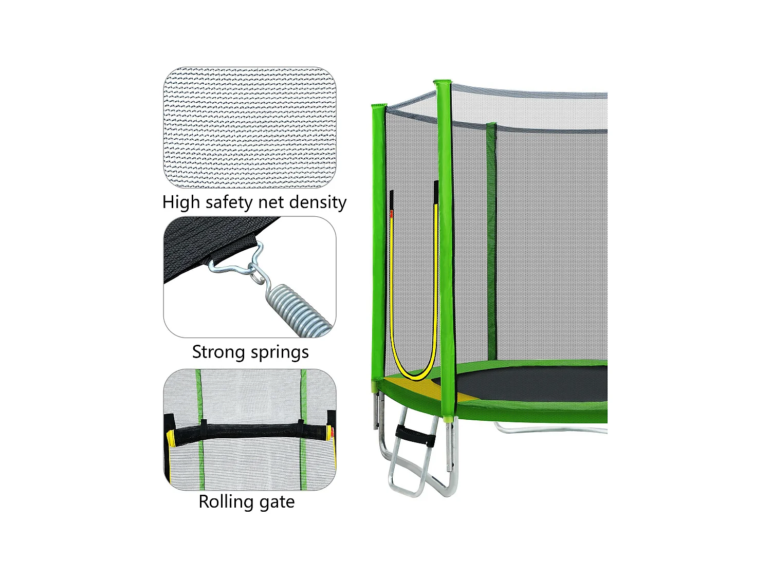 TÜV Rheinland zertifiziertes Gartentrampolin für den Außenbereich – inklusive Rutsche, Sicherheitsnetz und Zubehör – geeignet für Kinder ab 3 Jahren – Grün