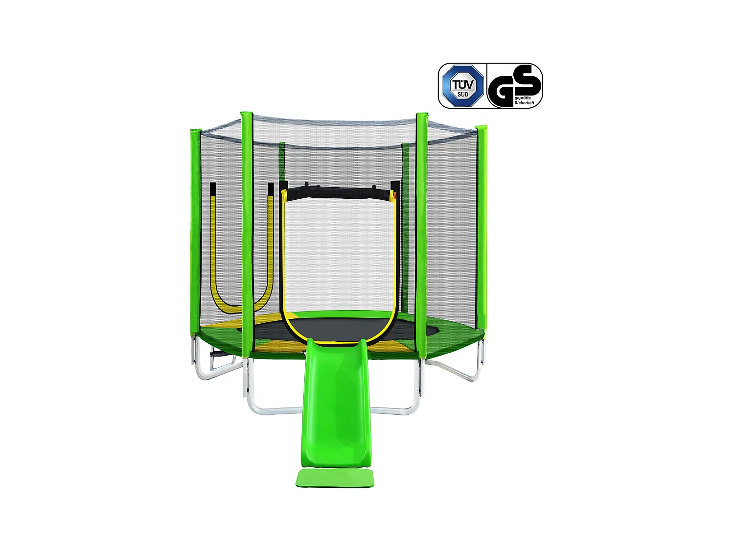 TÜV Rheinland zertifiziertes Gartentrampolin für den Außenbereich – inklusive Rutsche, Sicherheitsnetz und Zubehör – geeignet für Kinder ab 3 Jahren – Grün