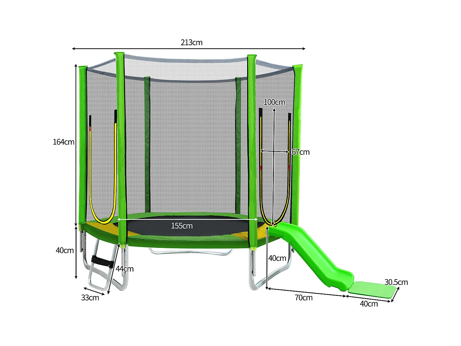 TÜV Rheinland zertifiziertes Gartentrampolin für den Außenbereich – inklusive Rutsche, Sicherheitsnetz und Zubehör – geeignet für Kinder ab 3 Jahren – Grün