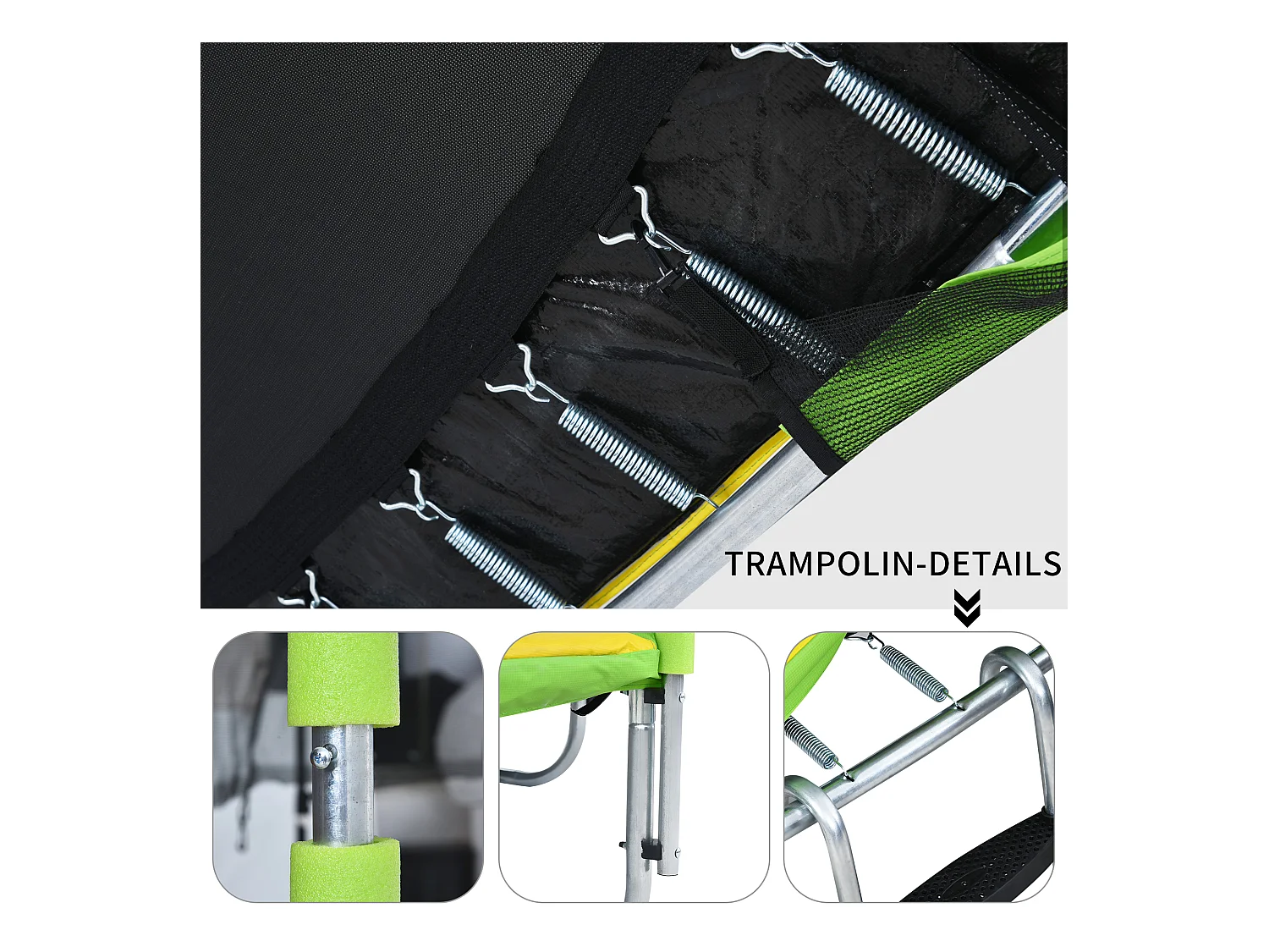 TÜV Rheinland zertifiziertes Gartentrampolin für den Außenbereich – inklusive Rutsche, Sicherheitsnetz und Zubehör – geeignet für Kinder ab 3 Jahren – Grün