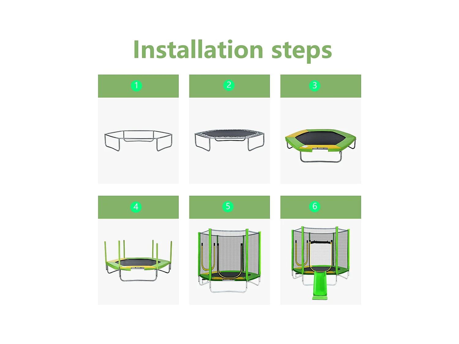 TÜV Rheinland zertifiziertes Gartentrampolin für den Außenbereich – inklusive Rutsche, Sicherheitsnetz und Zubehör – geeignet für Kinder ab 3 Jahren – Grün