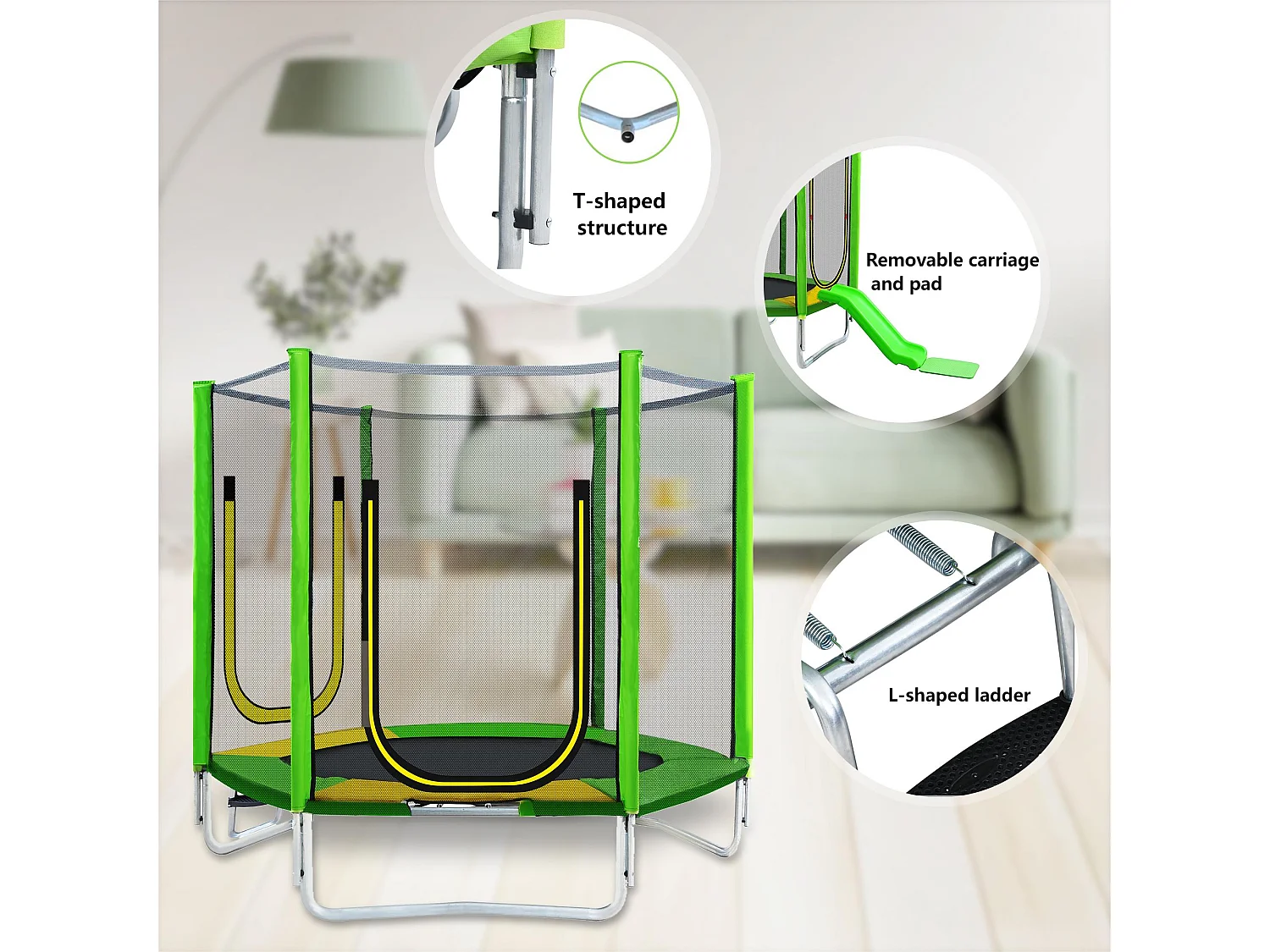 TÜV Rheinland zertifiziertes Gartentrampolin für den Außenbereich – inklusive Rutsche, Sicherheitsnetz und Zubehör – geeignet für Kinder ab 3 Jahren – Grün