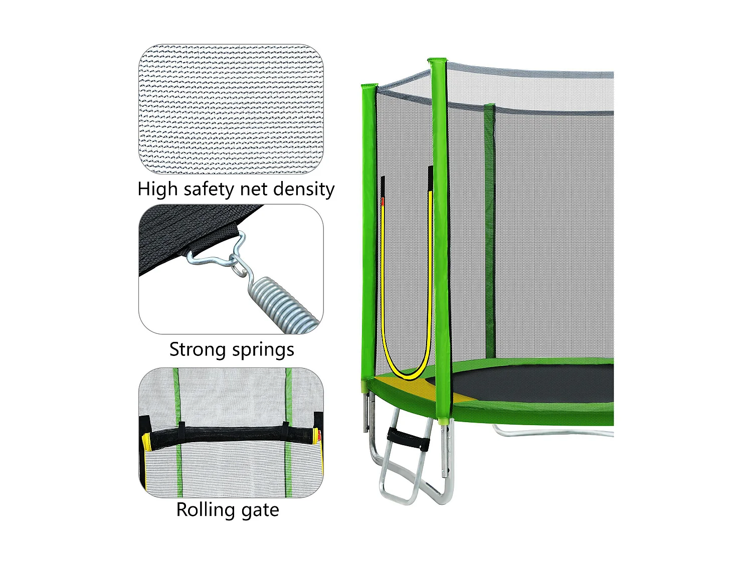 TÜV Rheinland zertifiziertes Gartentrampolin für den Außenbereich – inklusive Rutsche, Sicherheitsnetz und Zubehör – geeignet für Kinder ab 3 Jahren – Grün
