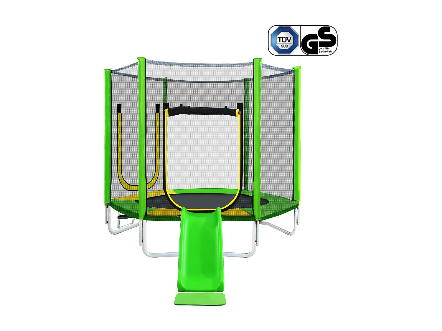 TÜV Rheinland zertifiziertes Gartentrampolin für den Außenbereich – inklusive Rutsche, Sicherheitsnetz und Zubehör – geeignet für Kinder ab 3 Jahren – Grün