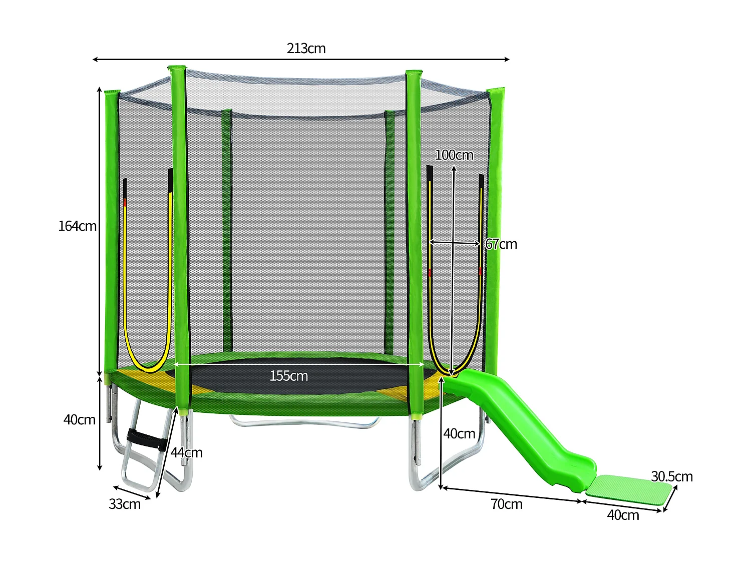 TÜV Rheinland zertifiziertes Gartentrampolin für den Außenbereich – inklusive Rutsche, Sicherheitsnetz und Zubehör – geeignet für Kinder ab 3 Jahren – Grün