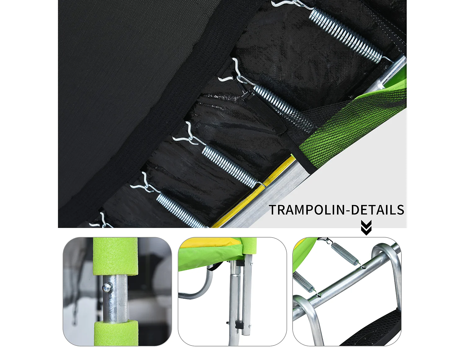 TÜV Rheinland zertifiziertes Gartentrampolin für den Außenbereich – inklusive Rutsche, Sicherheitsnetz und Zubehör – geeignet für Kinder ab 3 Jahren – Grün