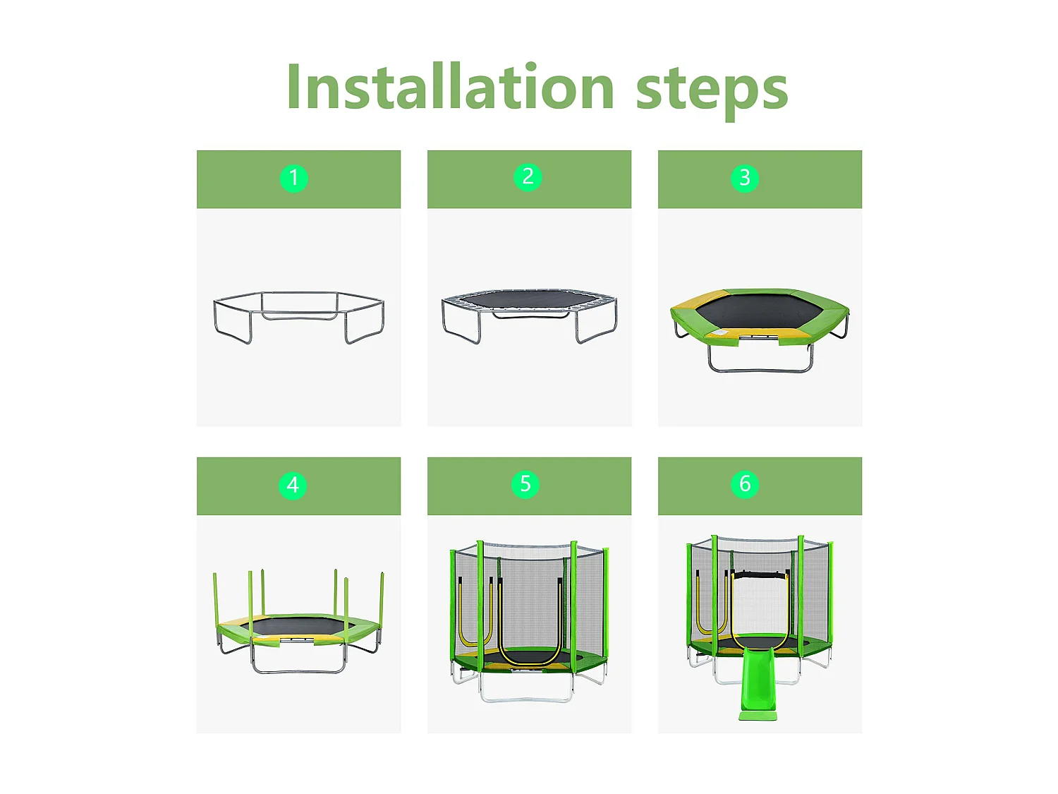 TÜV Rheinland zertifiziertes Gartentrampolin für den Außenbereich – inklusive Rutsche, Sicherheitsnetz und Zubehör – geeignet für Kinder ab 3 Jahren – Grün