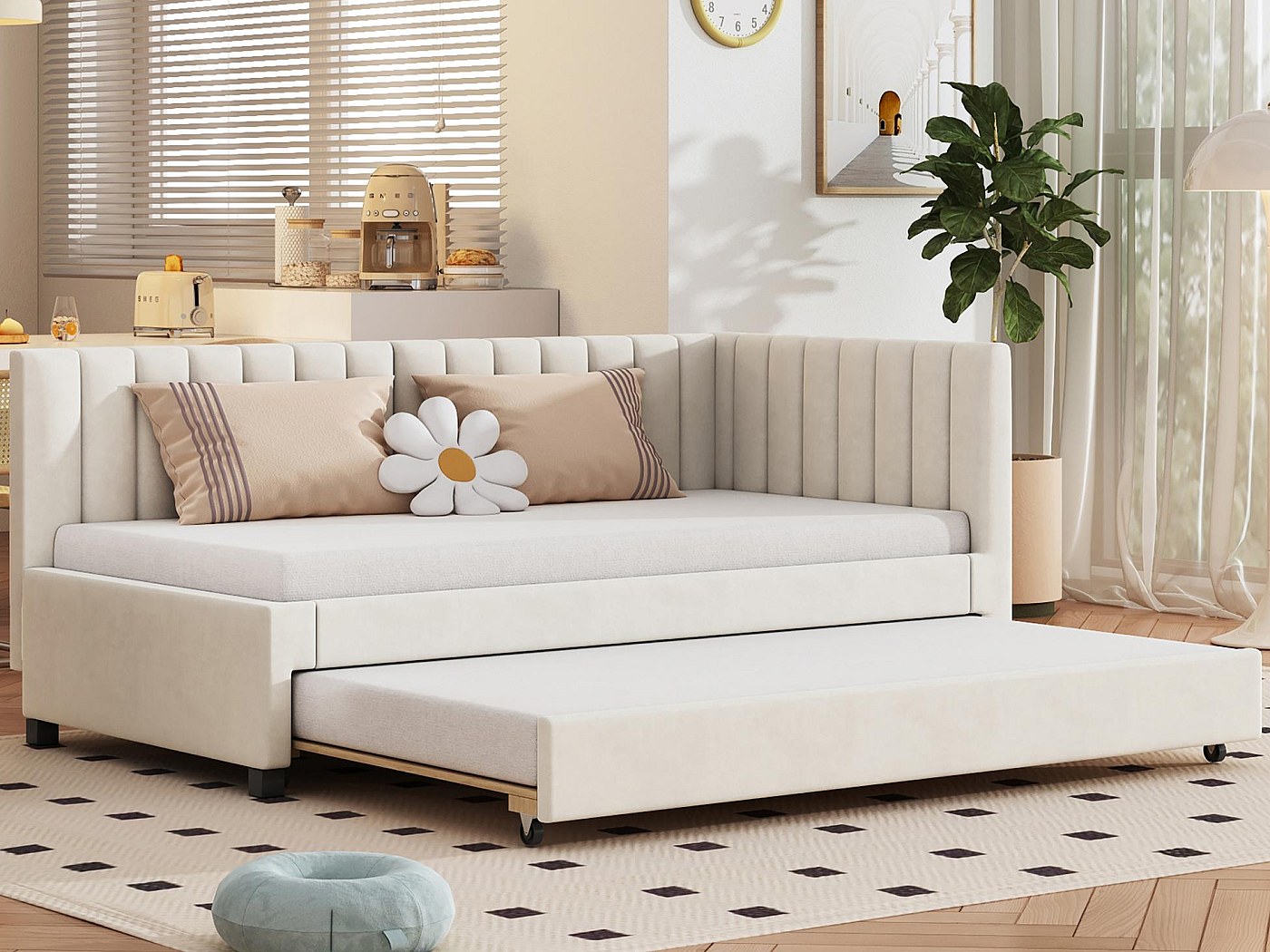 Qsddk Kinderbett Schlafsofa 90x200cm Mit USB-Anschlüssen & Stauraum - Weiß