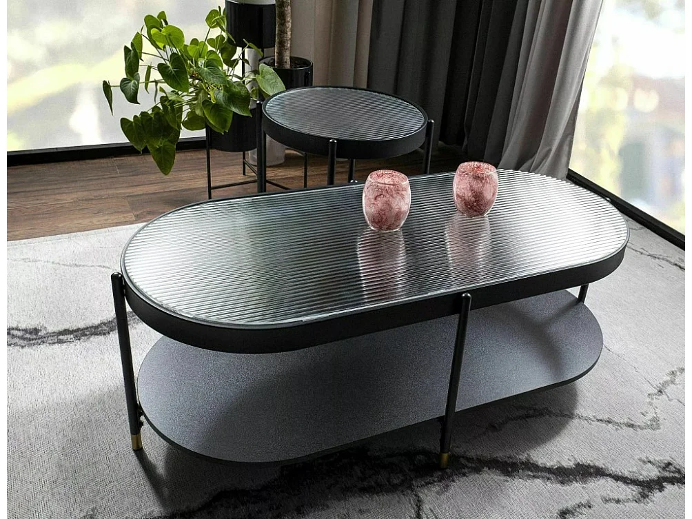 Table basse ovale en métal noir avec plateau en verre Overview - B