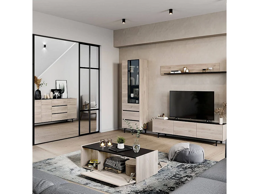 Tavolino in rovere e nero 112 x 53 cm Basic