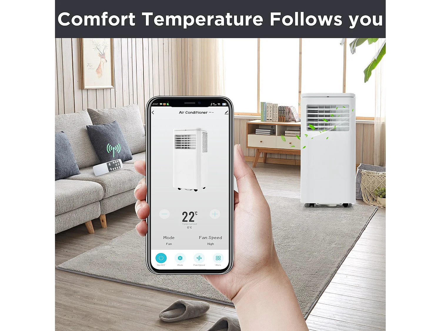 Climatiseur mobile 3-in-1,9000 BTU, 2.5KW, 3 modes avec APP, affichage LED, télécommande, minuterie 24 heures
