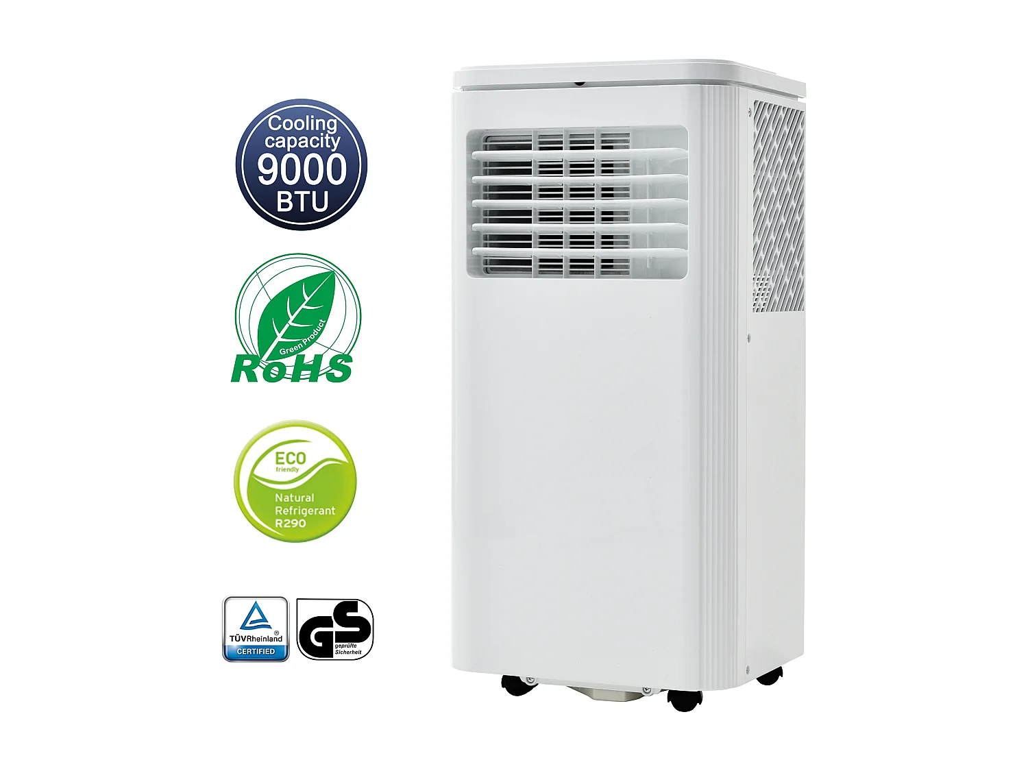 Climatiseur mobile 3-in-1,9000 BTU, 2.5KW, 3 modes avec APP, affichage LED, télécommande, minuterie 24 heures