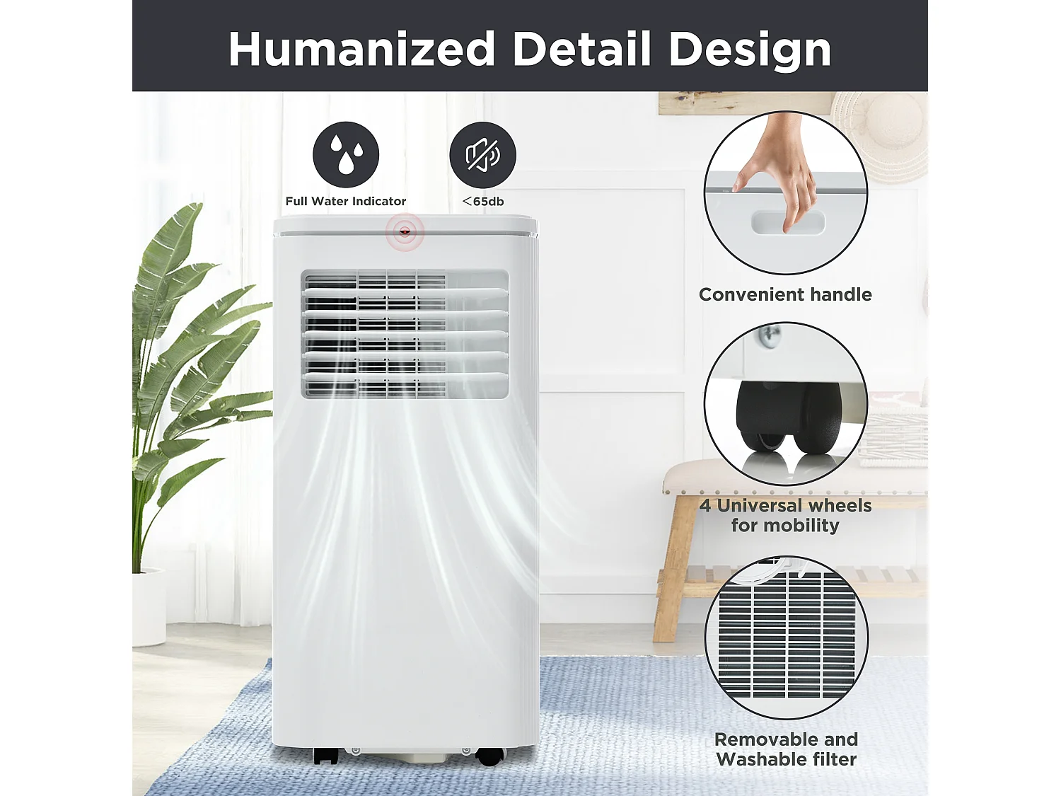 Climatiseur mobile 3-in-1,9000 BTU, 2.5KW, 3 modes avec APP, affichage LED, télécommande, minuterie 24 heures