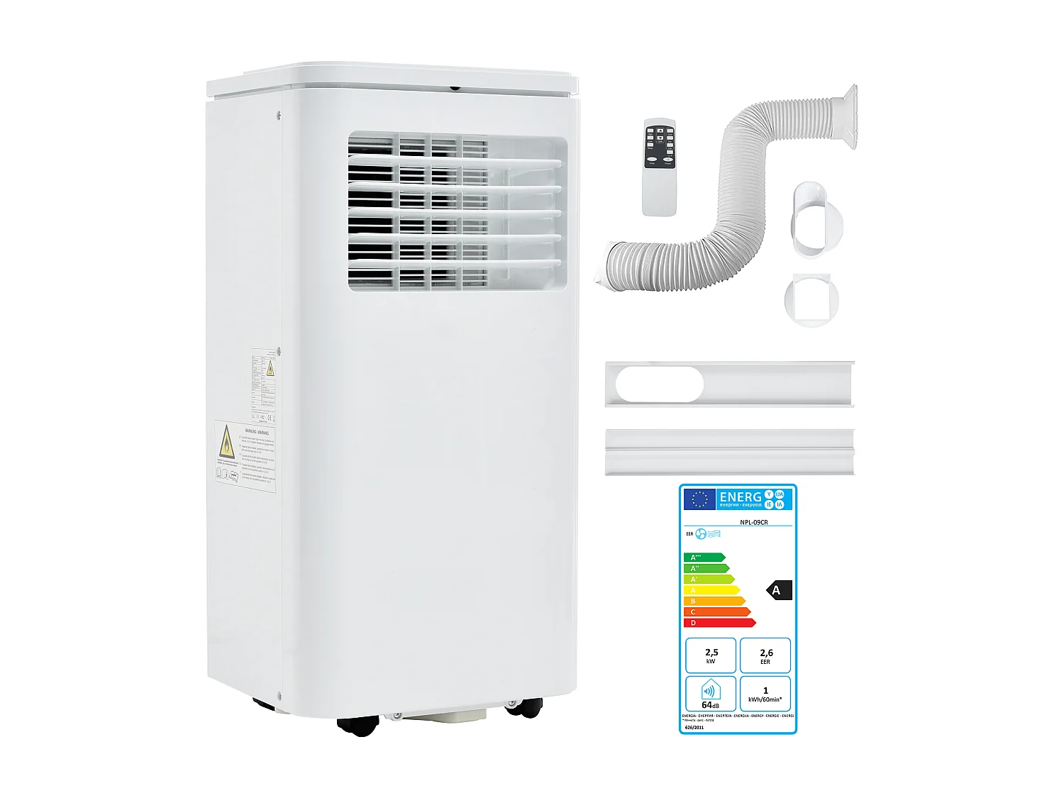 Climatiseur mobile 3-in-1,9000 BTU, 2.5KW, 3 modes avec APP, affichage LED, télécommande, minuterie 24 heures