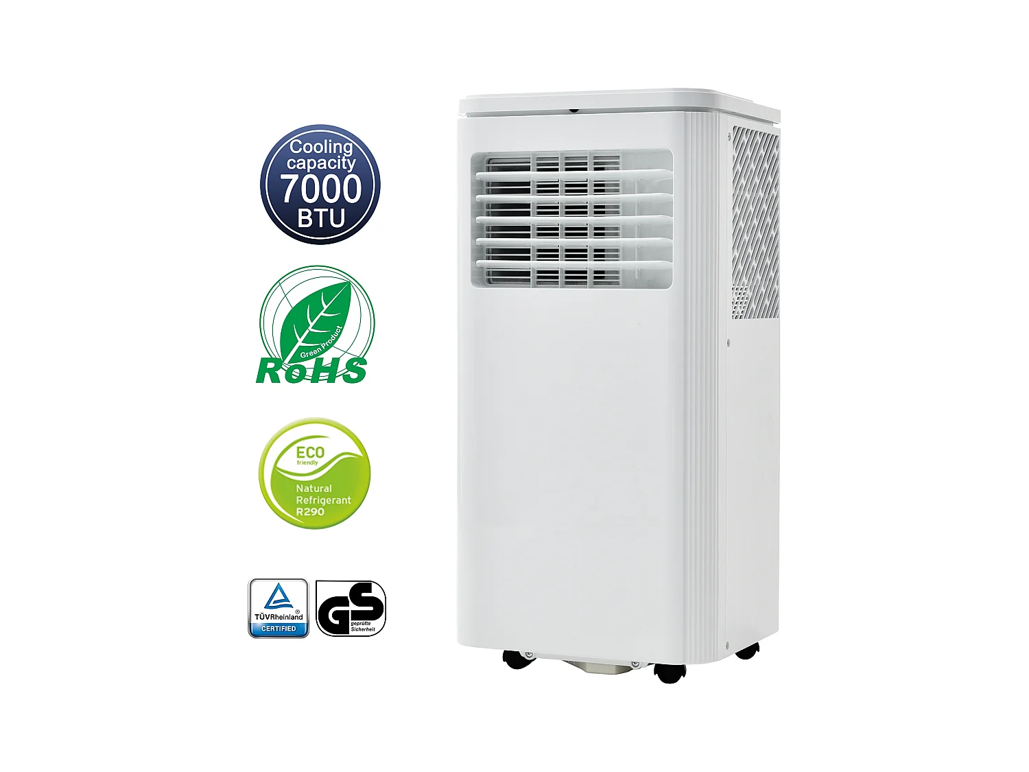 Climatiseur mobile 3-in-1,7000 BTU, 2KW, 3 modes avec APP, affichage LED, télécommande, minuterie 24 heures