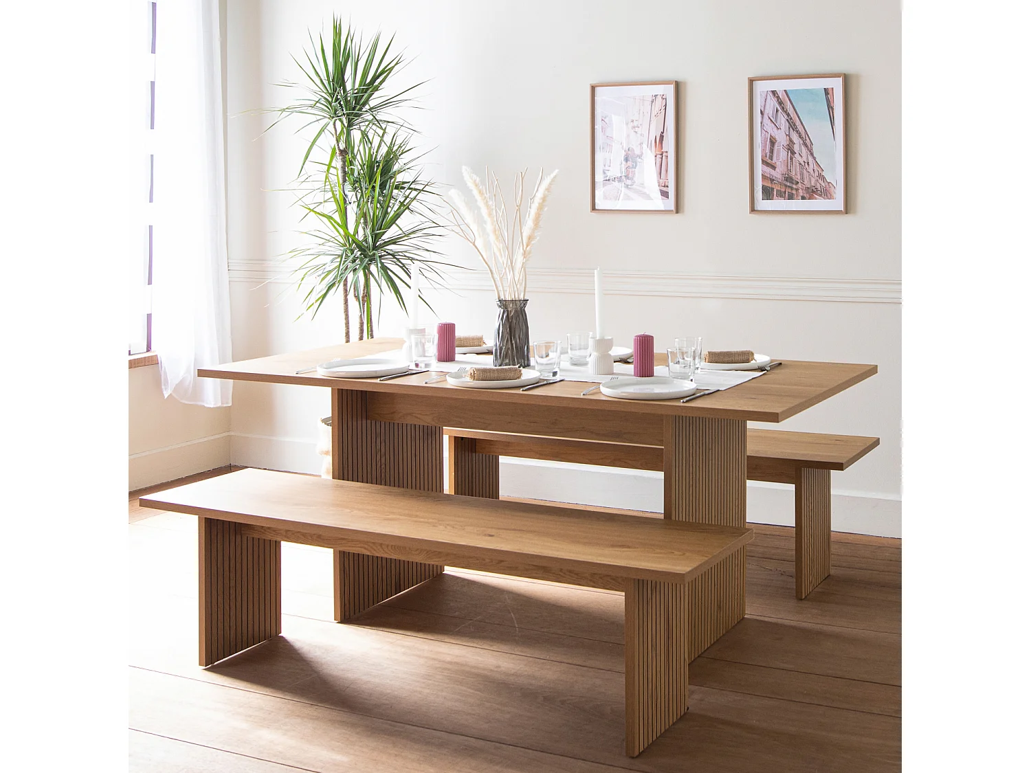 Ensemble table 180cm et 2 bancs style scandinave ALMA - HAPPY GARDEN