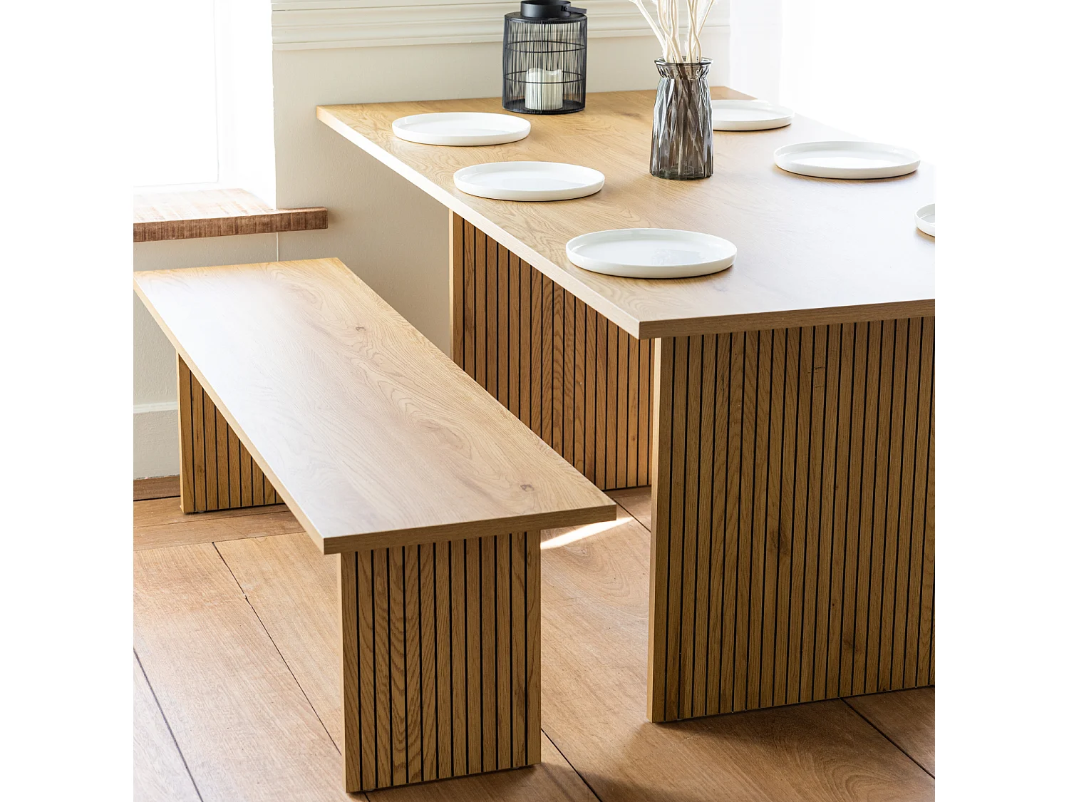 Ensemble table 180cm et 2 bancs style scandinave ALMA - HAPPY GARDEN