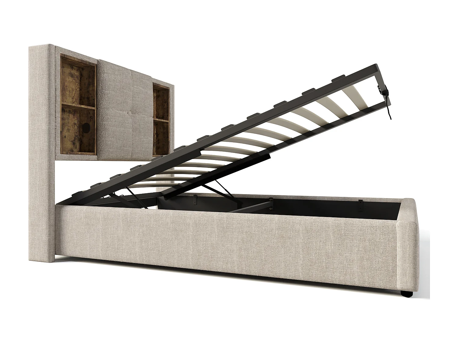 Cama estofada 90x200 cm - com carregamento sem fios e cabeça de arrumação - tecido de linho - Bege