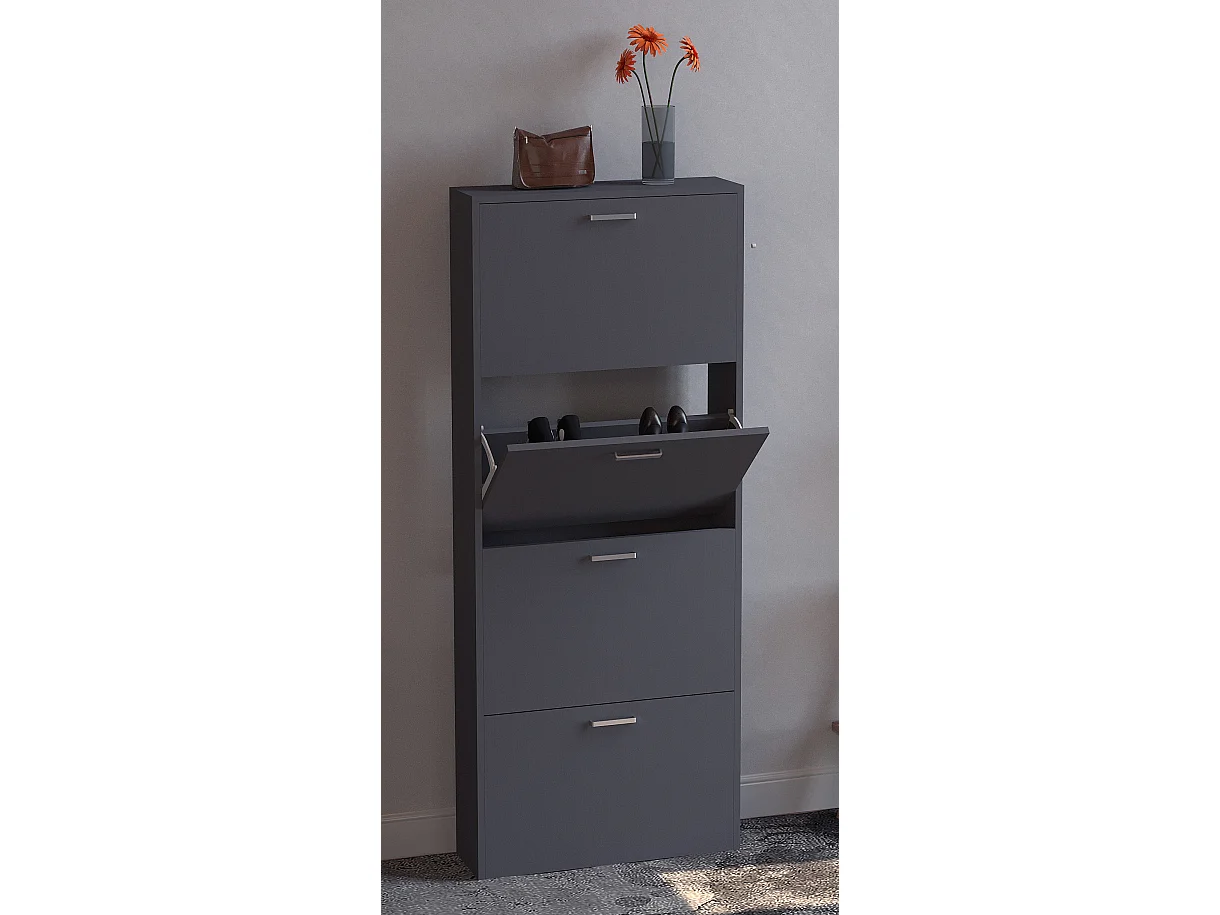 SulosL meuble à chaussures 4 portes anthracite.