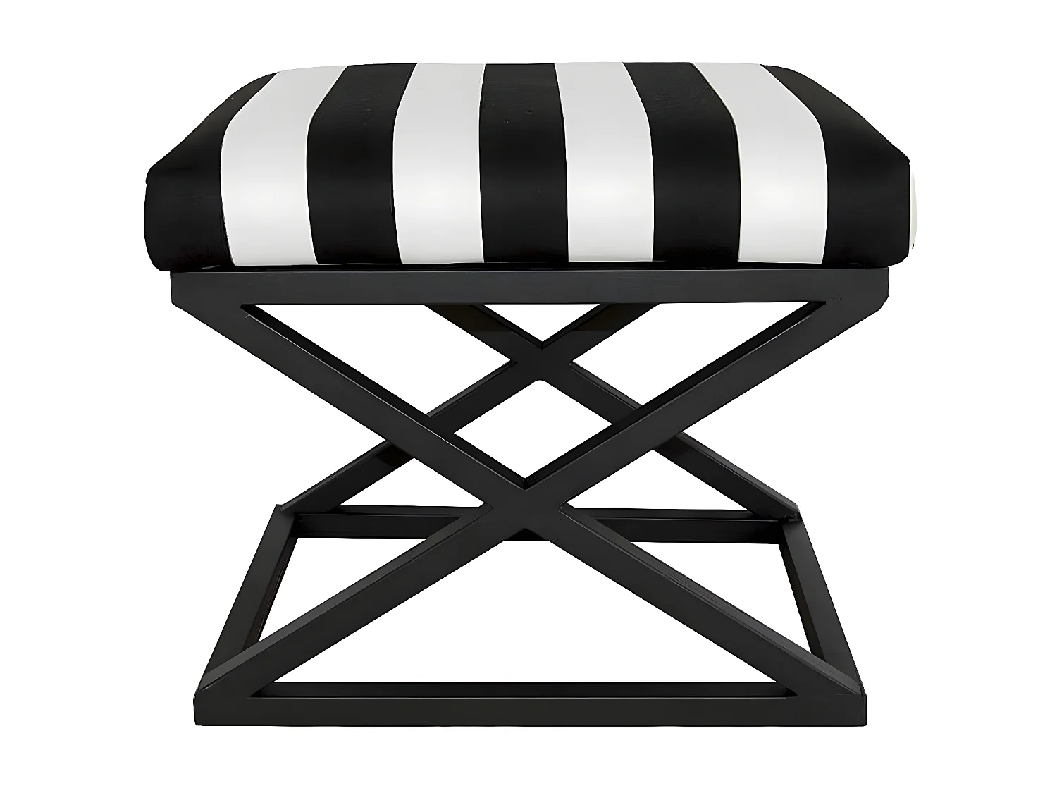 Tabouret style industriel Amida Métal Noir et Velours Motif Rayures Noir et Blanc