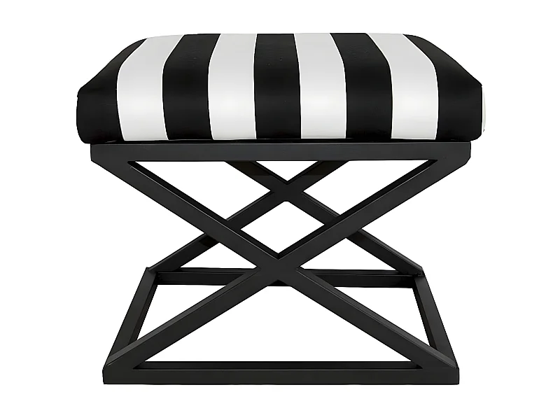 Tabouret style industriel Amida Métal Noir et Velours Motif Rayures Noir et Blanc