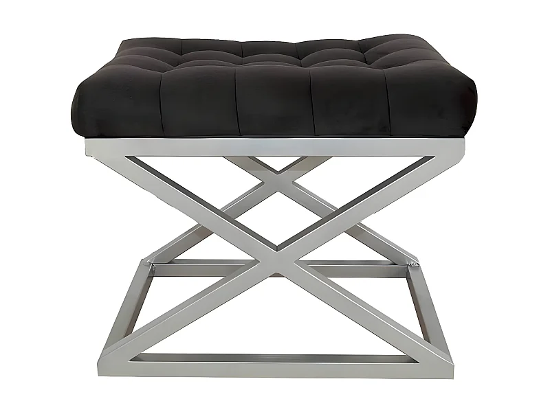 Tabouret assise capitonnée Ulad Métal Argent et Velours Noir