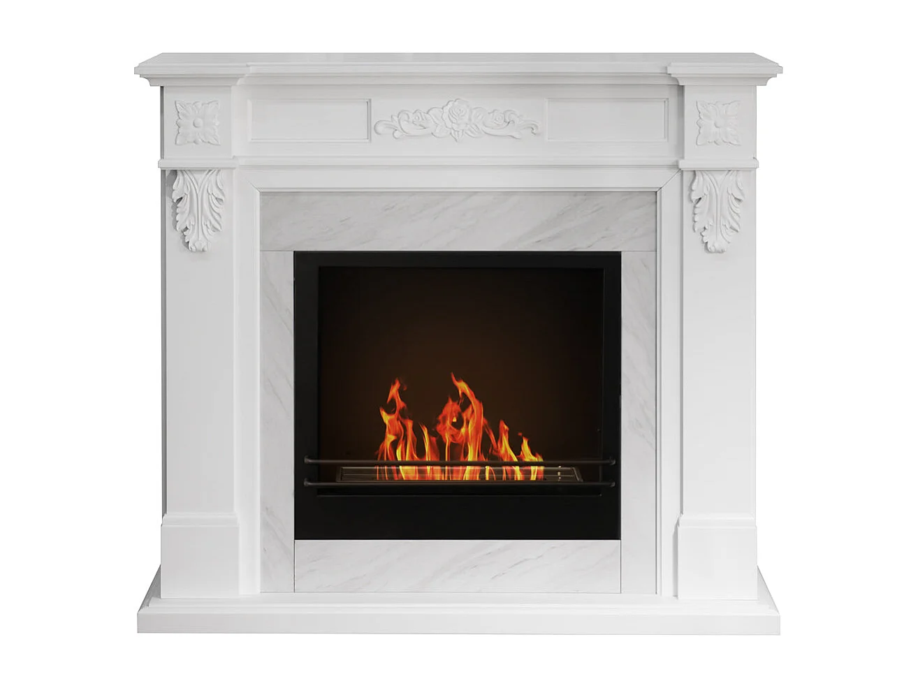 Kominek na bioetanol biokominek stojący TRUMAN Biały efekt marmuru Dł. 121 x Gł. 38 x W108