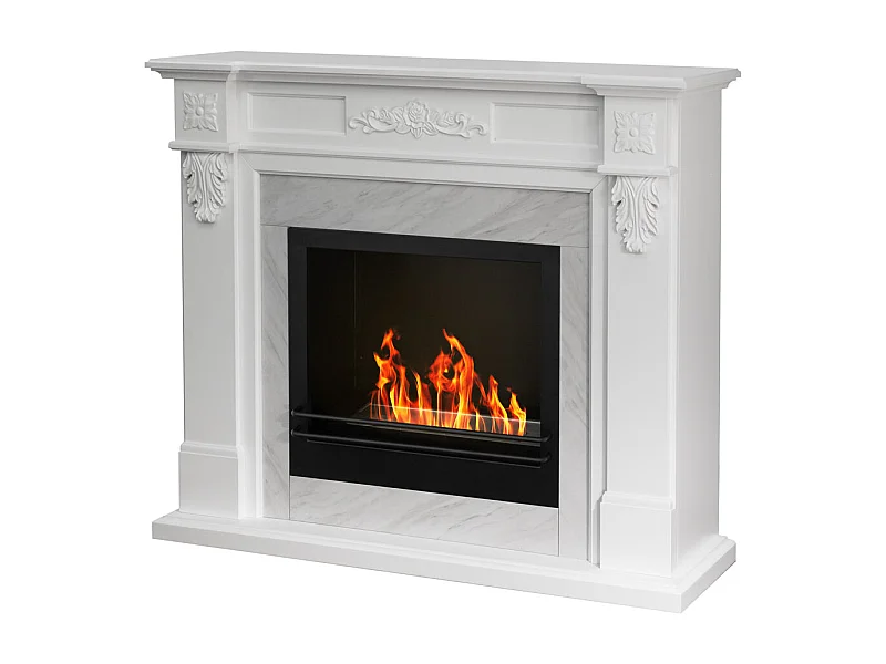 Cheminée bioéthanol cheminée TRUMAN effet marbre blanc L121 x P38 x H108