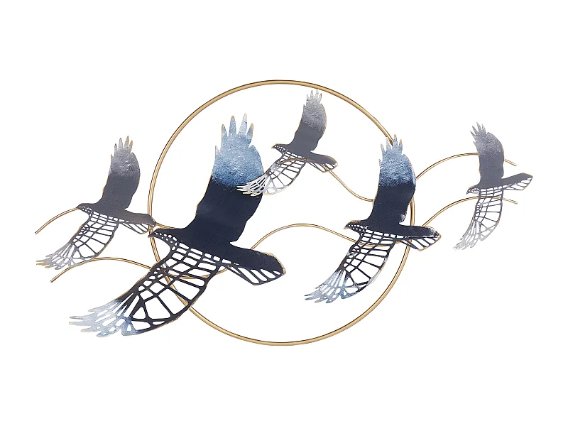 Wanddekoration Vögel Metall gold / blau einteilig handgemacht modern Tellurium