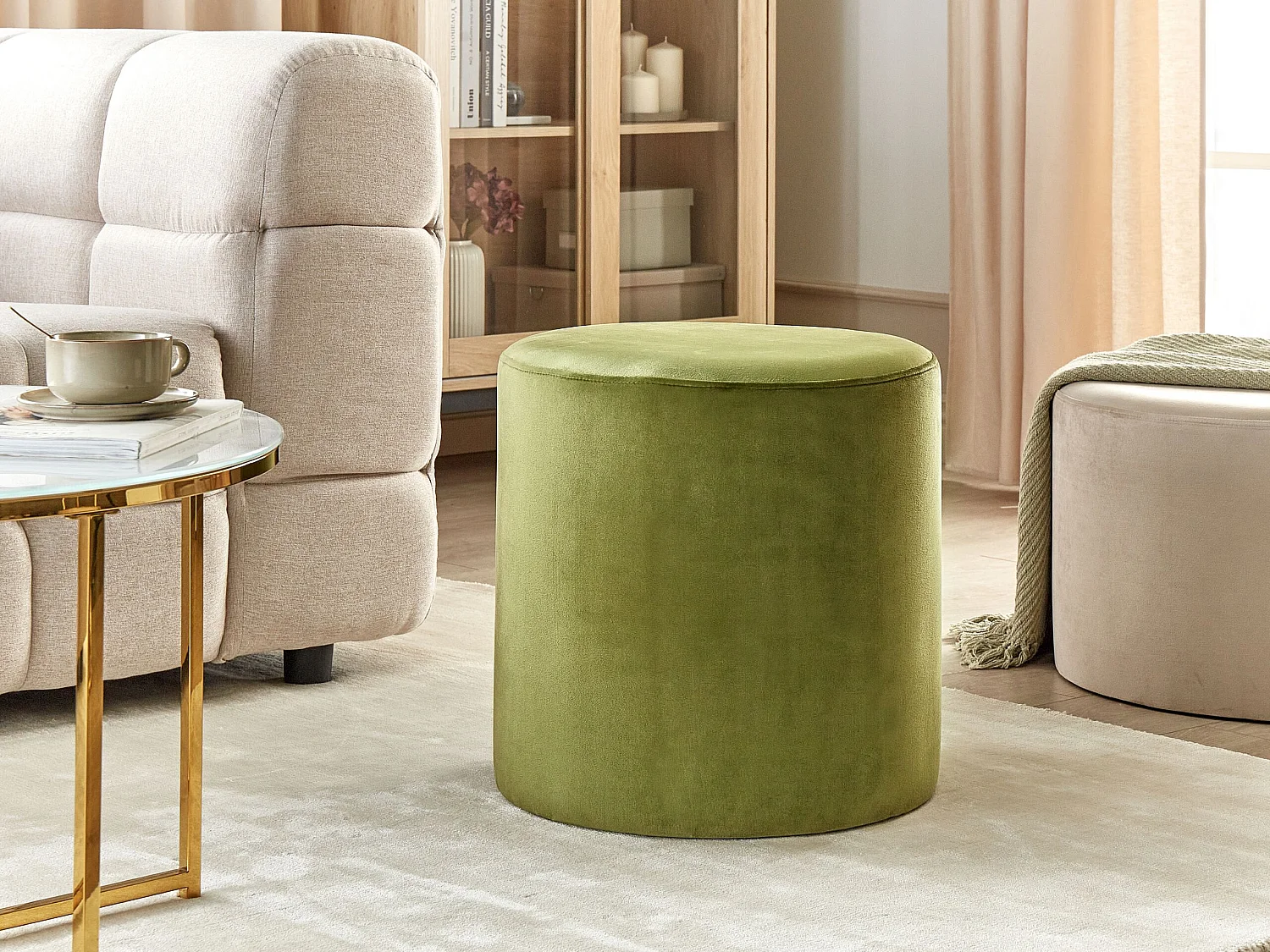 Pouf LOVETT Velluto Verde oliva 47 cm 47 cm 46 cm