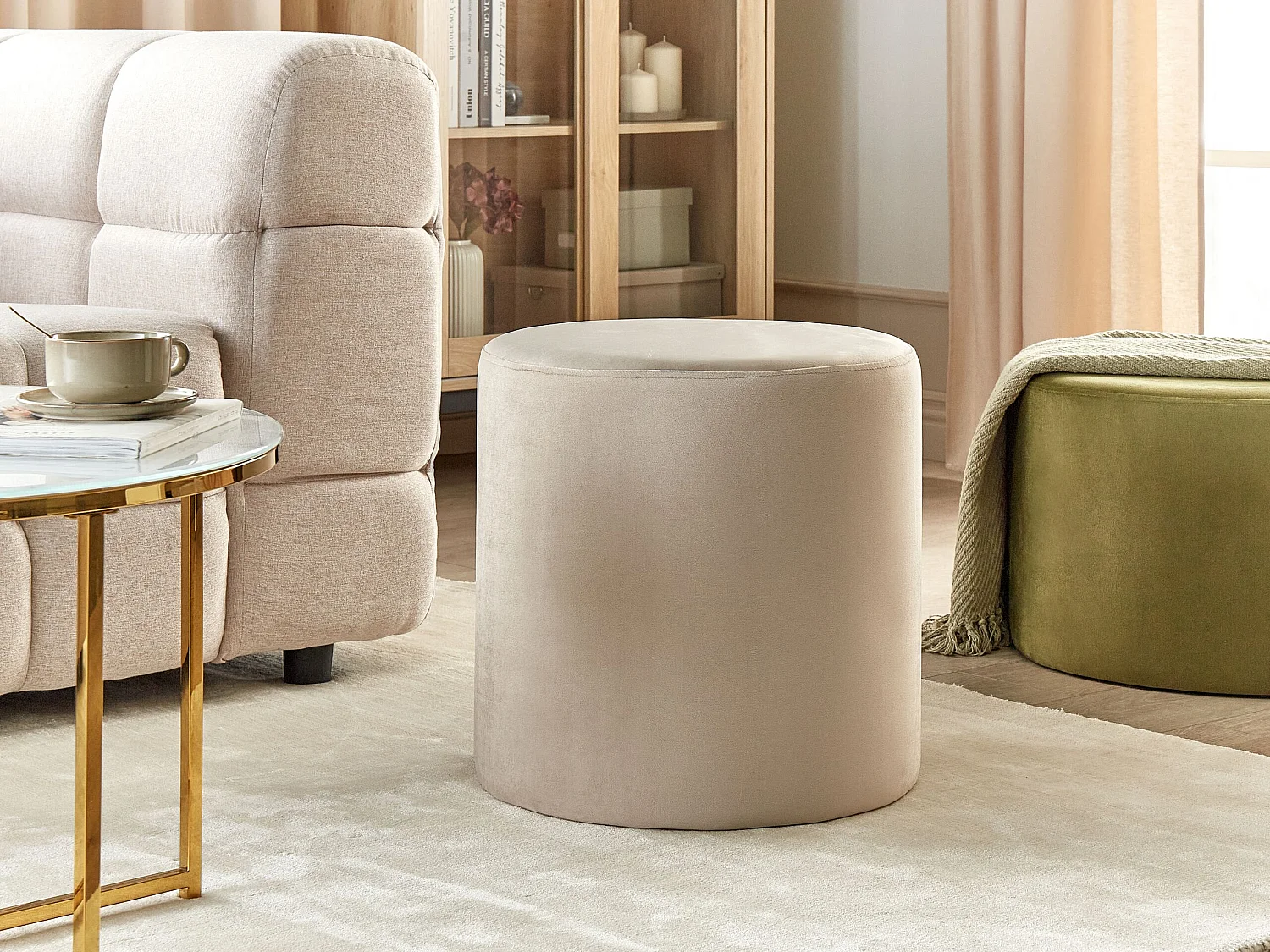 Pouf LOVETT Velours Beige clair