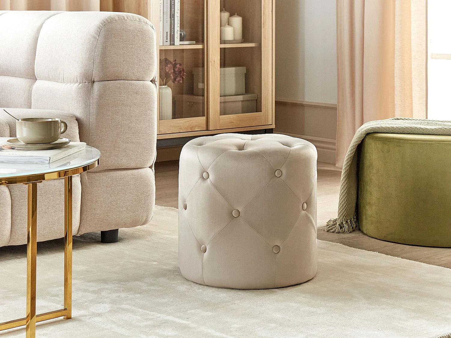 Pouf COROLLA Velours Beige clair 40 cm 40 cm 40 cm