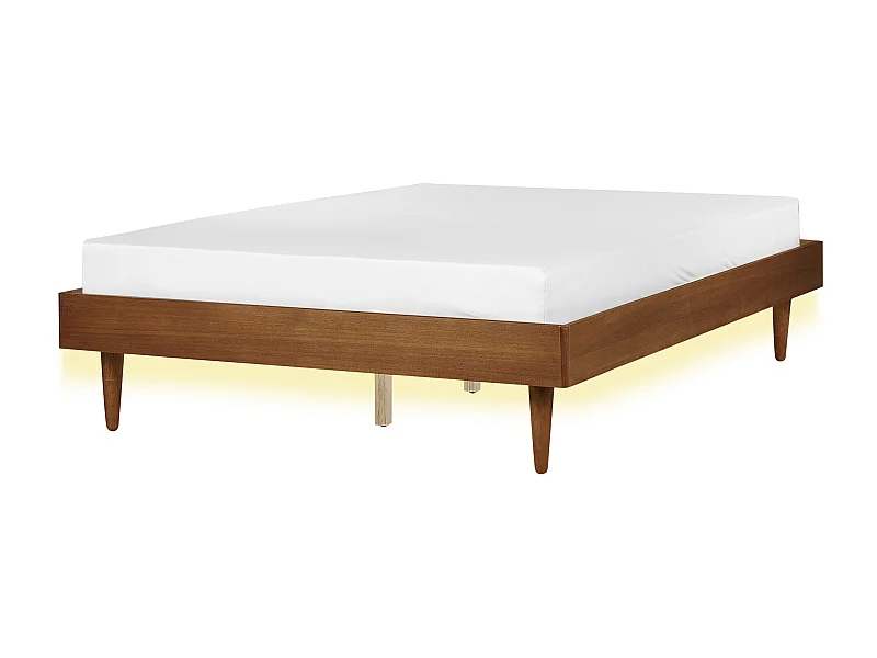 LED Doppelbett Massivholz hellbraun Lattenrost 140x200 cm ohne Kopfteil Toucy